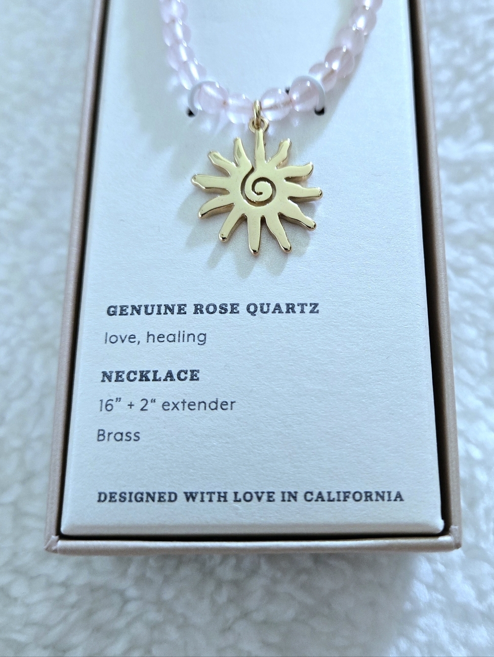 Luna🌙 Norte Rose🌹 Quartz Necklace with Stationary Gold💛 Sun☀️ Pendant - NIB - Picture 11 of 16